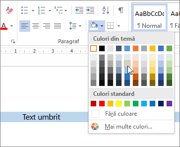 Aplicarea culorii de umbrire la text