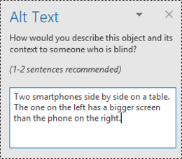 Panoul Text alternativ din Outlook pentru Windows.