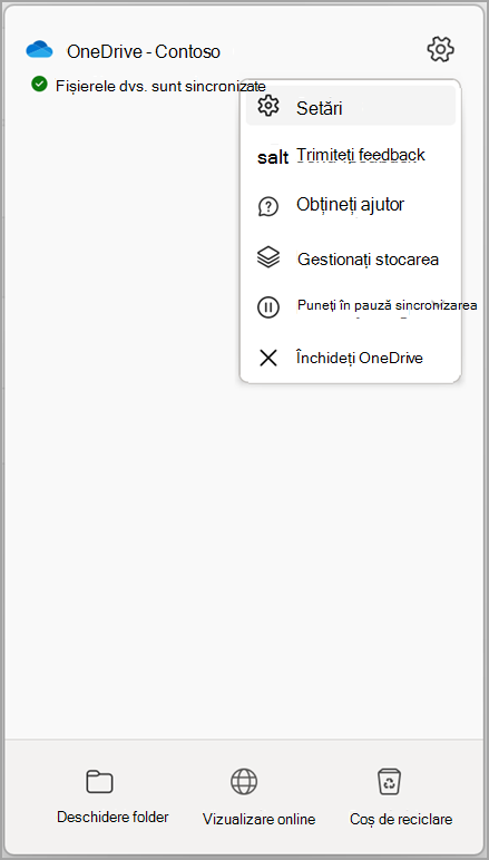 Setări OneDrive - Oprire sincronizare