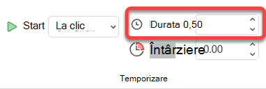 Opțiunea Durată pentru efecte de animație.