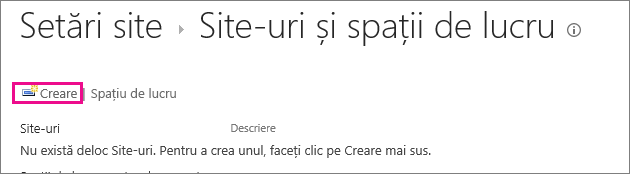 Linkul Creare site în caseta de dialog Site-uri și locuri de muncă