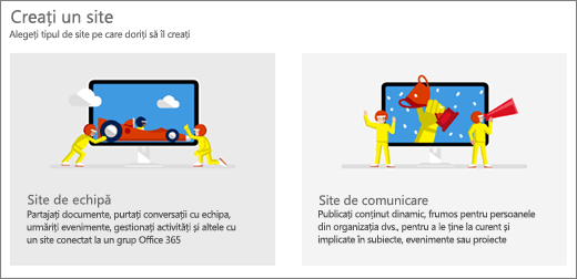 Alegerea a două șabloane de nivel superior, site de echipă sau de comunicare.