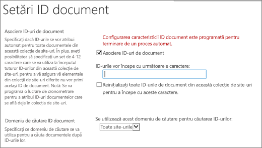 Atribuiți ID-uri de document din pagina Setări ID Document