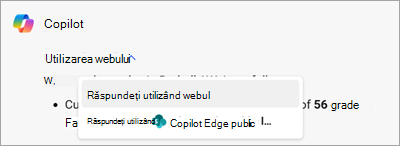 Modificarea domeniului unei selecții de context cu Copilot în Microsoft Edge.