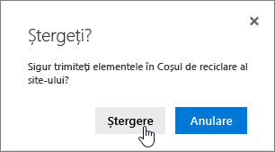 Caseta de confirmare a ștergerii elementului cu ștergerea evidențiată