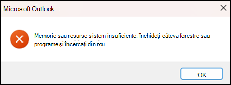 Eroare de memorie insuficientă pentru Outlook