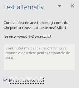 Panoul Text alternativ pentru elemente decorative din Word Win32