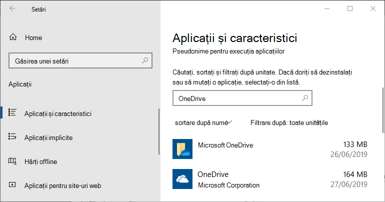 Setările aplicației OneDrive în Windows