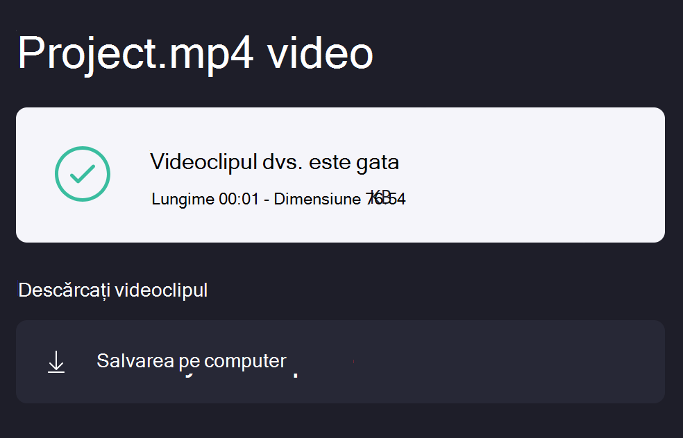 Salvarea unui fișier video procesat pe computer după terminarea exportului