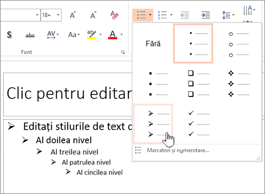 Setarea marcator implicit pentru toate nivelurile