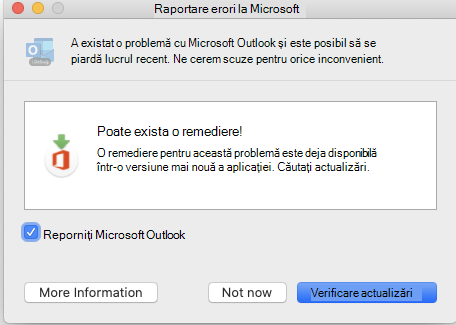 Fereastra Microsoft de raportare a erorilor.