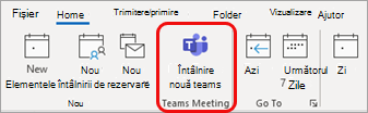 Întâlnire Teams nouă în Outlook