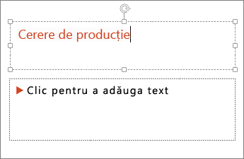 Afișează adăugarea de text într-un câmp de text din PowerPoint