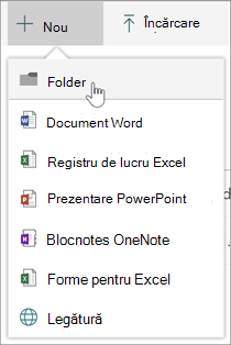 New menu showing new folder option