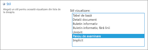 Opțiunile de stil din pagina Setări vizualizare