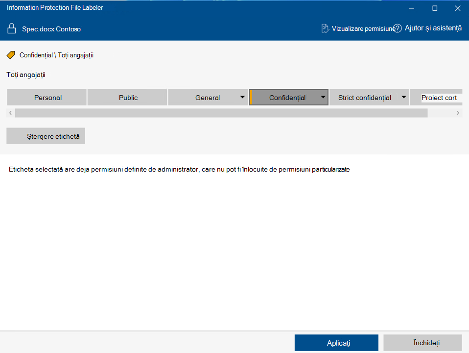 Aplicarea etichetei cu Protecția informațiilor Microsoft Purview File Labeler