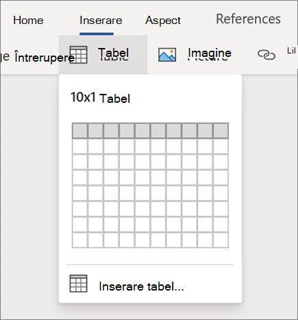 Inserarea tabelelor în Word pentru web