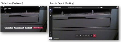 Vizualizarea pe care tehnicianul și expertul de la distanță o văd cu RealWear în Microsoft Teams