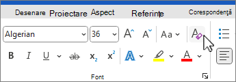 Clear all formatting button selected in font group