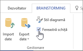 Bifați sau debifați caseta de selectare a ferestrei schiță