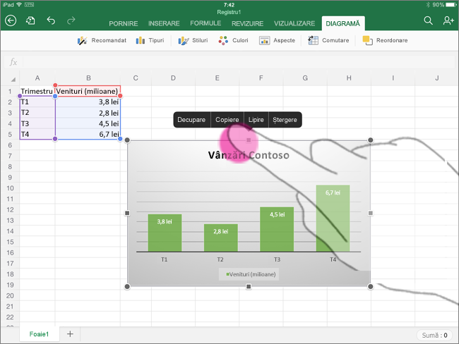 Copierea unei diagrame din Excel pentru iPad