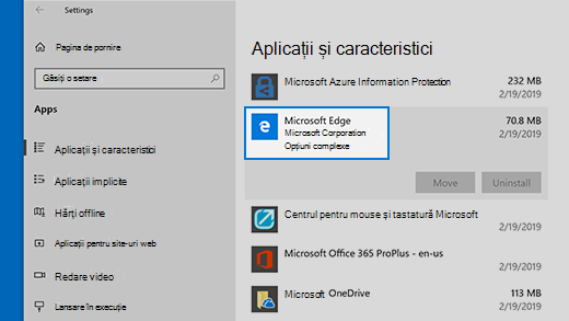 Opțiuni avansate pentru resetare Microsoft Edge
