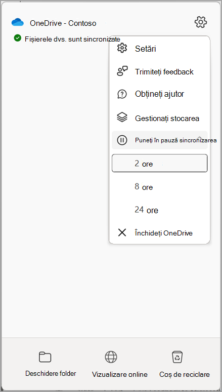 Setări OneDrive - Pauză sincronizare