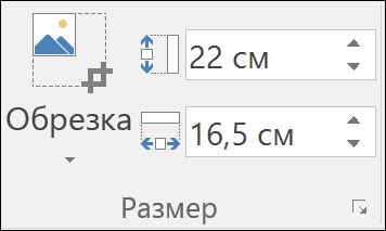 Снимок экрана: параметры высоты и ширины