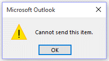 Сообщение об ошибке Microsoft Outlook, невозможно отправить сейчас.
