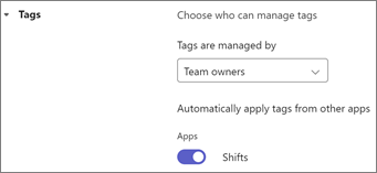 Включение тегов для смен в Microsoft Teams