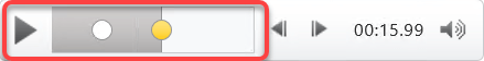 Элементы управления проигрывателем мультимедиа в PowerPoint с выделенными кнопкой "Воспроизвести" и элементом отслеживания времени.