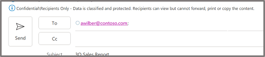 Метка конфиденциальности, отображаемая на панели сведений над полем Кому в сообщении электронной почты Outlook.
