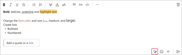 Снимок экрана: параметры форматирования сообщения чата
