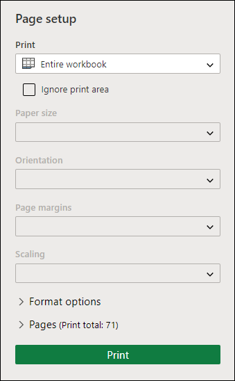 Печать всей книги в Excel для Интернета