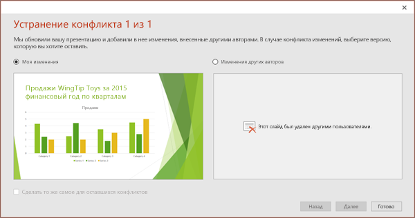 Диалоговое окно с чужими изменениями в PowerPoint