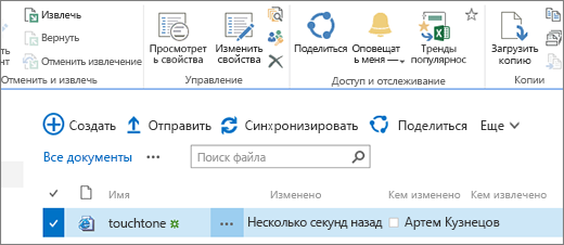 Раздел редактирования на ленте при наличии выделенного элемента