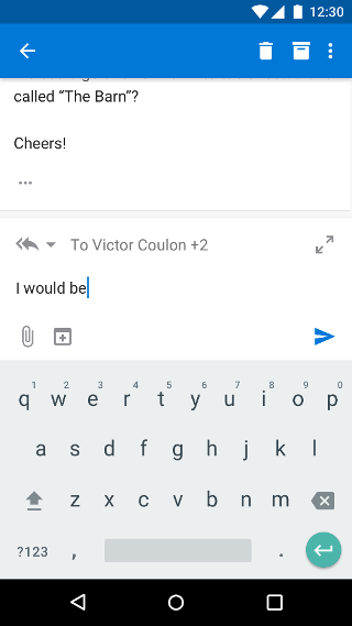 Создание нового сообщения в Outlook Mobile