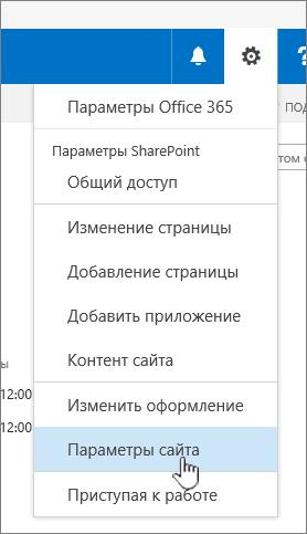 Пункт "Параметры сайта" под кнопкой "Параметры"