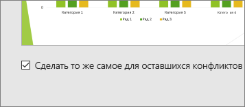 Флажок "Применить действие к оставшимся конфликтам" в PowerPoint