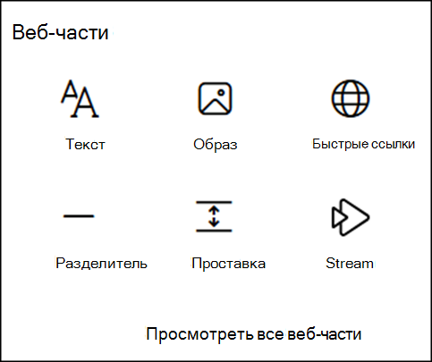 Веб-части на панели элементов