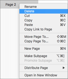 Удаление страницы в OneNote для Mac