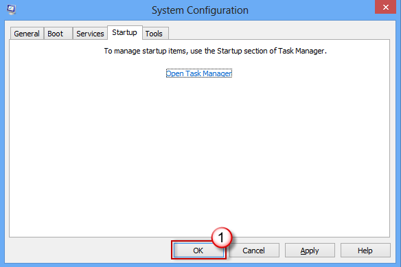 System Configuration - Startup tab - OK