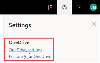Выберите параметры OneDrive