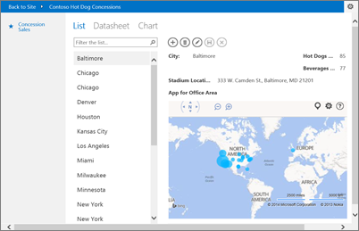 Приложение "Карты Bing" для Office в веб-приложении Access