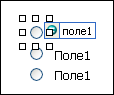 Three option buttons in design mode; the first one is selected