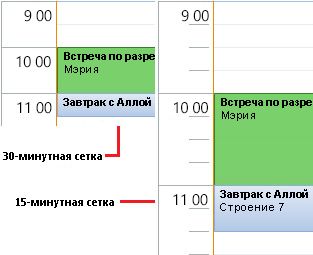 Что означает более темная часть временной шкалы в календаре outlook