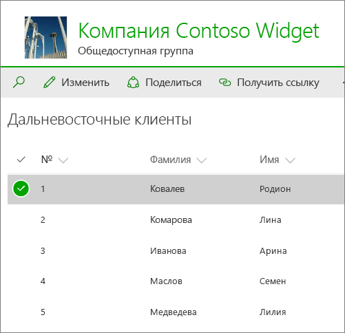 Список в SharePoint Online