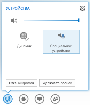 Снимок экрана: параметры, которые отображаются при наведении указателя на кнопку звука