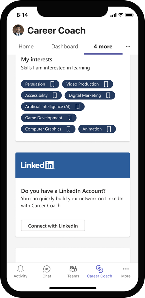 Screen to connect LinkedIn account
