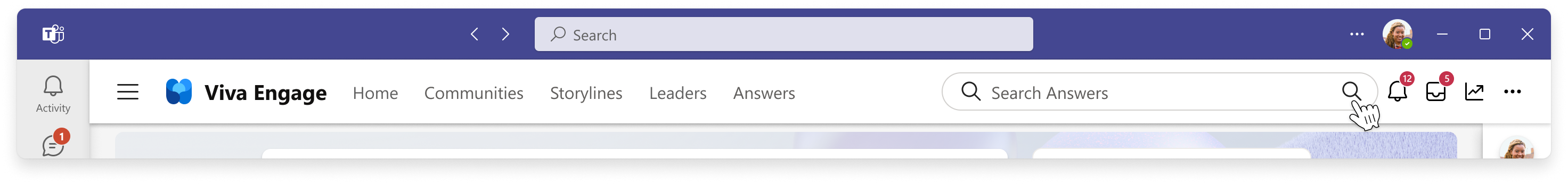 Изображение интерфейса поиска для поиска на уровне ответов в Viva Engage
